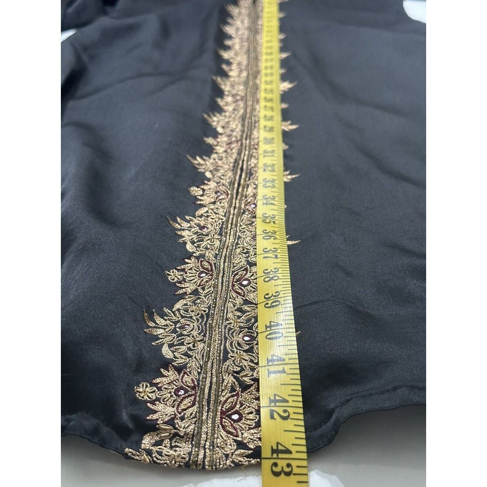 Vintage Loveleen‎ India 100% Silk Dress Black Gold Embroidery Size 42 - Picture 7 of 12